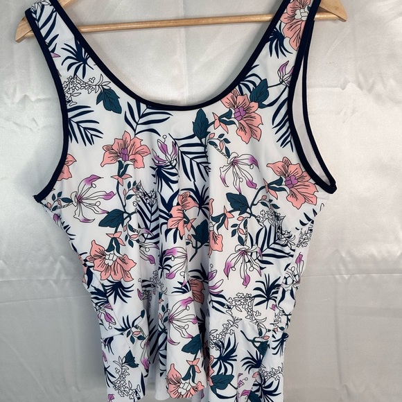 Tankini Swim Top floral blue/white built in bra removable cups size 2XL - Picture 7 of 14